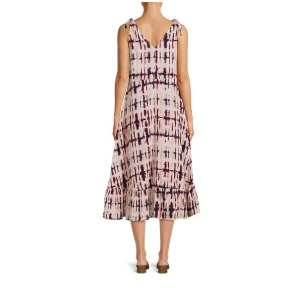 Women's Tie Dye Double Cloth Tie Shoulder Midi Dress - Picture 3 of 5